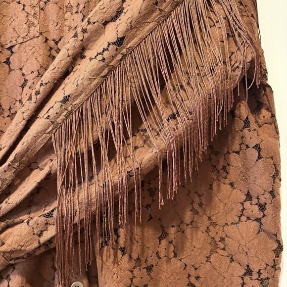 Shyanne Brown Lace Button Down Shirt with Fringe - Picture 6 of 10